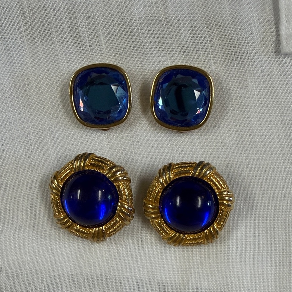 Vintage Gold-Tone Earrings with Deep Blue Stones